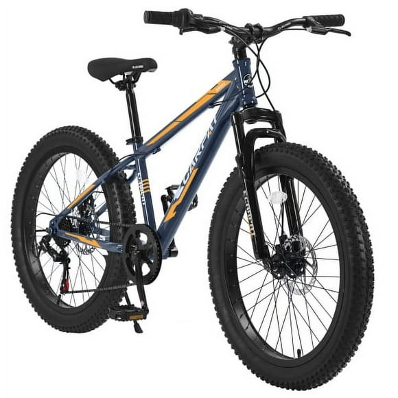 Elecony 24 pulgadas grasa neumático bicicleta adulto / juvenil completo Shimano 7 velocidades bicicleta de montaña, freno de disco doble, marco de acero de alto carbono, suspensión delantera