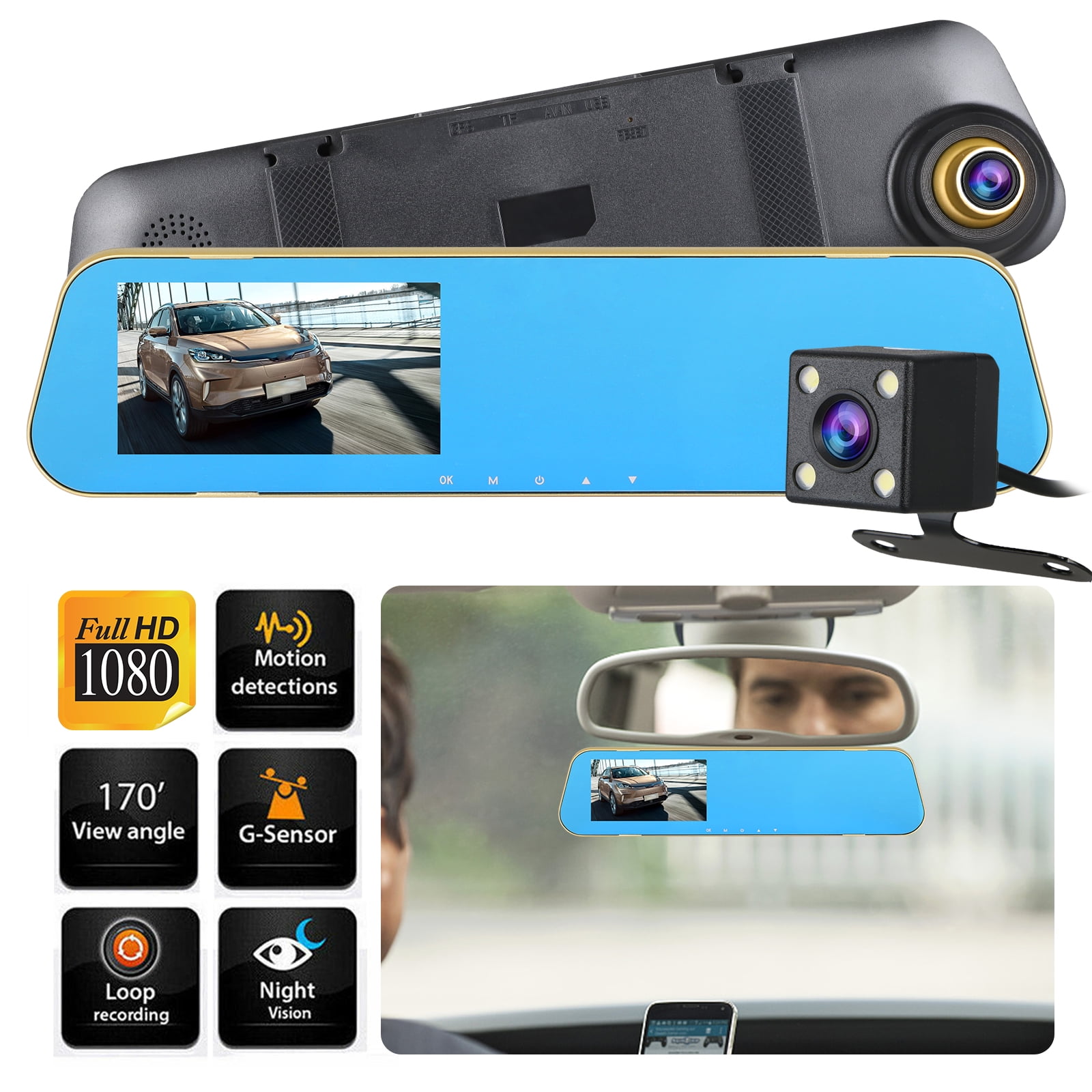 EEEkit 4.3'' inch 1080P Mirror Dash Cam for Cars with Full Touch Screen