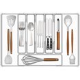 thumbnail image 1 of Organizador de cajones de vajilla, bandeja expandible para cajones de cocina, cubiertos y cubiertos, almacenamiento de plástico ajustable para utensilios como cucharas, tenedores, 1 of 4