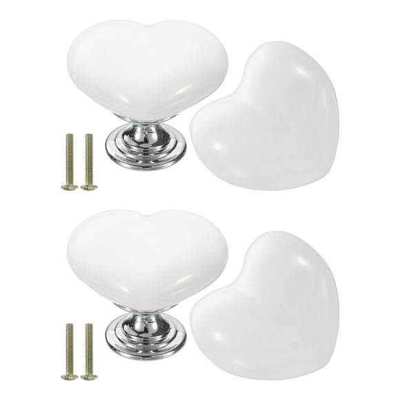 Uxcell 4 Packs Ceramic Drawer Knobs Heart-Shaped Dresser Pulls Handles, White/Silver