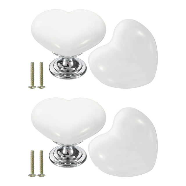Uxcell 4 Paquetes de Perillas de Cajón de Cerámica en Forma de Corazón, Blanco/Plata