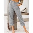 thumbnail image 2 of Womens Casual Linen Capri Cargo Pants Loose Elastic Waist Ankle Cropped Trouser with Pockets and Button, 2 of 4