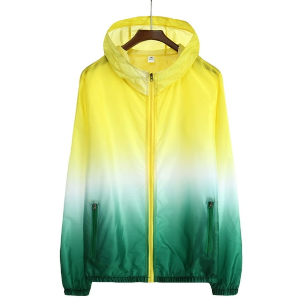 Greeniant Mujer hombre ropa al aire libre con capucha viento piel abrigo deportes a prueba de sol bloqueador solar Skinsuit protección UV Uniforme atlético Amarillo L