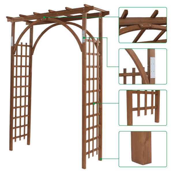 Alvantor Dark Brown Wooden Garden Arbor, 85 in H Flat Top Fir Wood