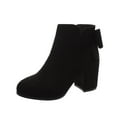 thumbnail image 3 of Juebong Women Retro Ankle Boots Suede Chunky Block Heels Bow Strap Side Zipper Round Toe Western Booties Comfort Casual Slip Black,36, 3 of 8