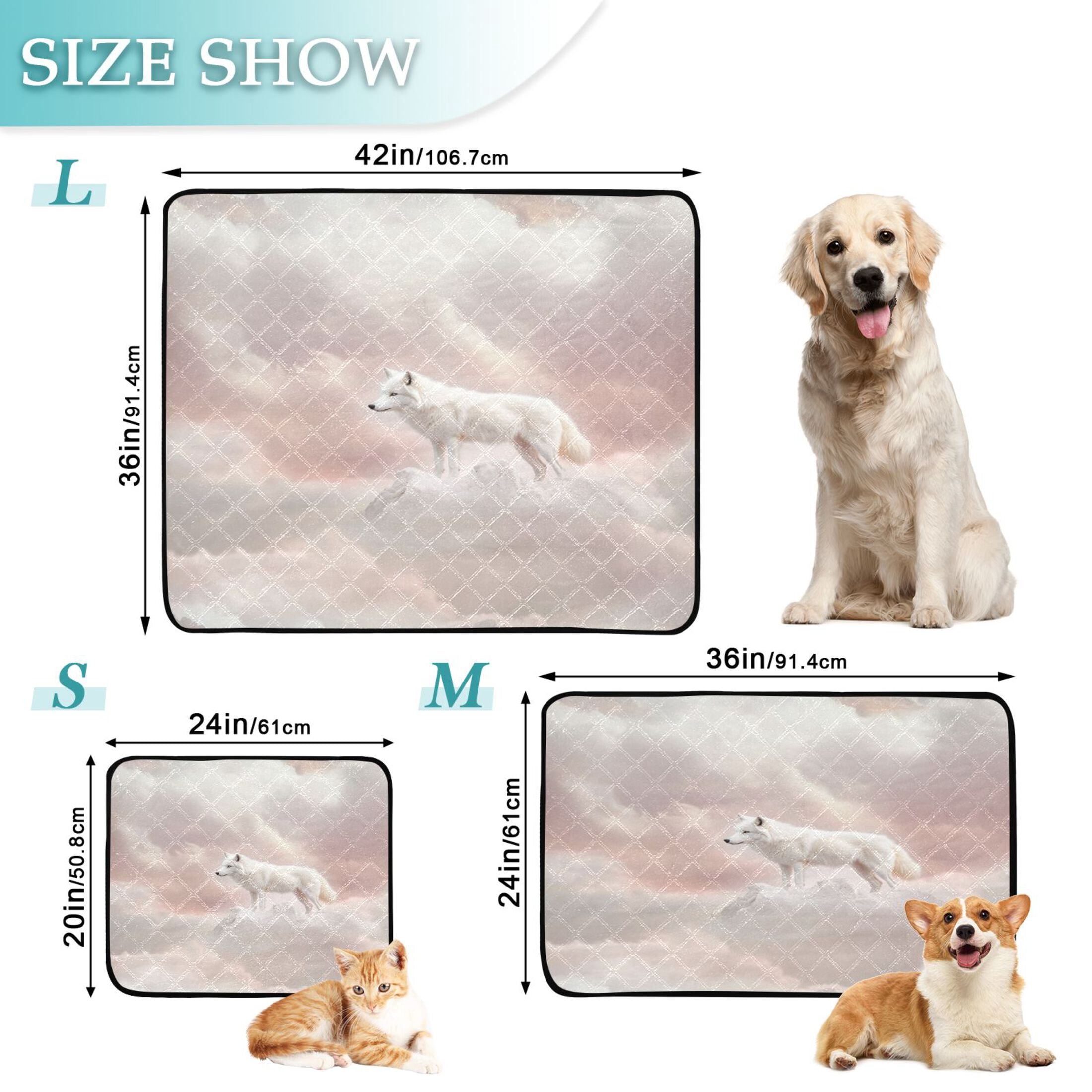 Washable Pet Pee Pads with Super Absorbent Reusable Training Pads for Dogs & Cats White Wolf on A Cloud