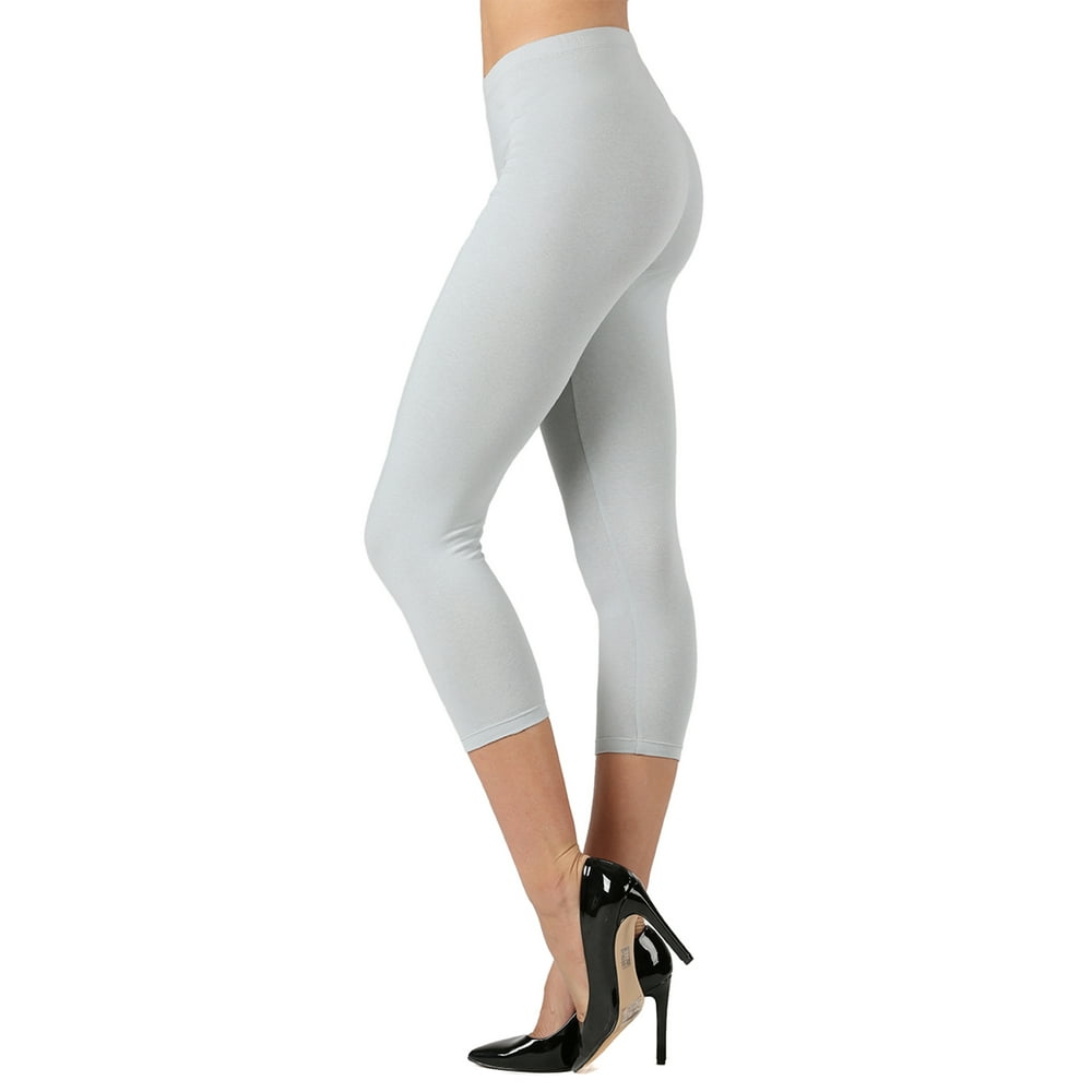 Zenana Women Premium Cotton High Waist Capri Length Leggings (GREY