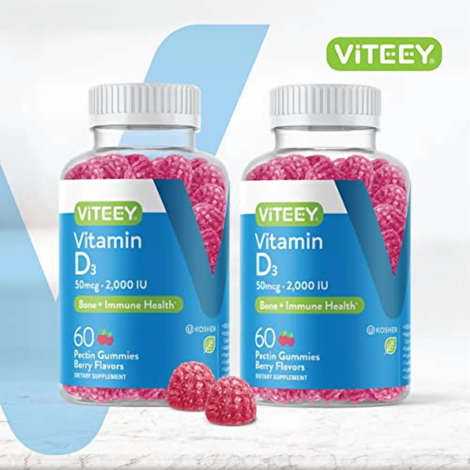VITEEY Vitamin D3 Gummies 2000 IU,  Bone and Immune Support, Berry Flavor, 60 Count, 2 Pack