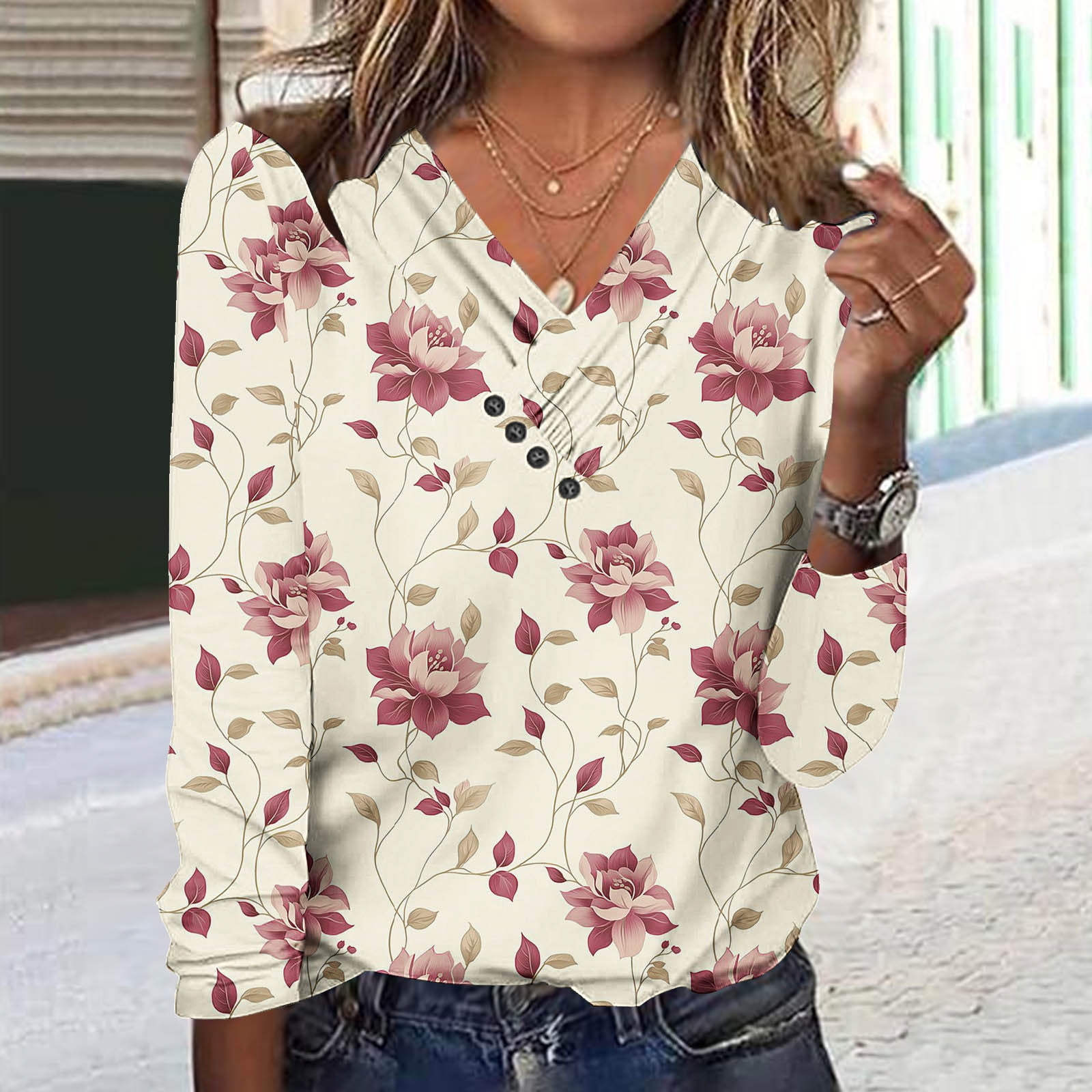 Oplxuo 2025 Fall Long Sleeve Shirts for Women Cross V Neck Tops