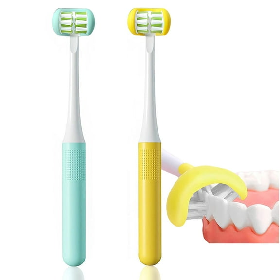 2 Pieces 3 Sided Kids Toothbrush, Three Bristles for Child Toothbrush, Autism Soft Bristles Toothbrush