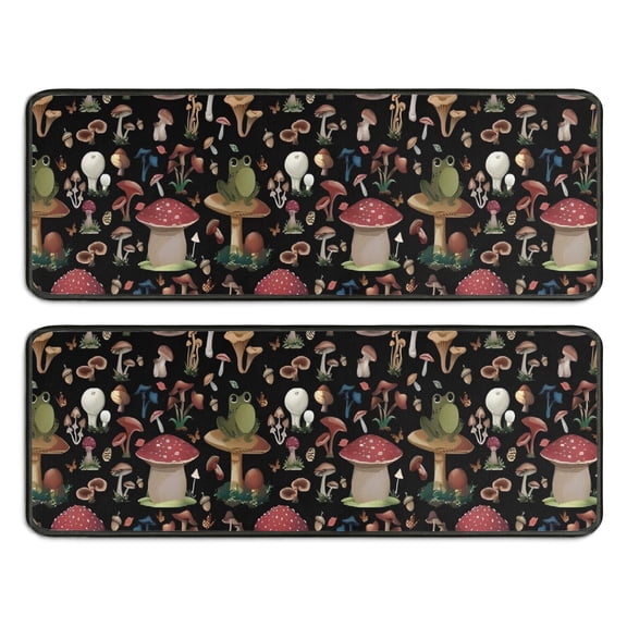 Kitchen Rugs Sets Of 2,Red Mushroom Frog Black Pattern Anti Fatigue Kitchen Mat Rugs Non Slip Washable,Decorative Kitchen Floor Mats for Kitchen,Sink,Laundry,17"x47" 17"x47"
