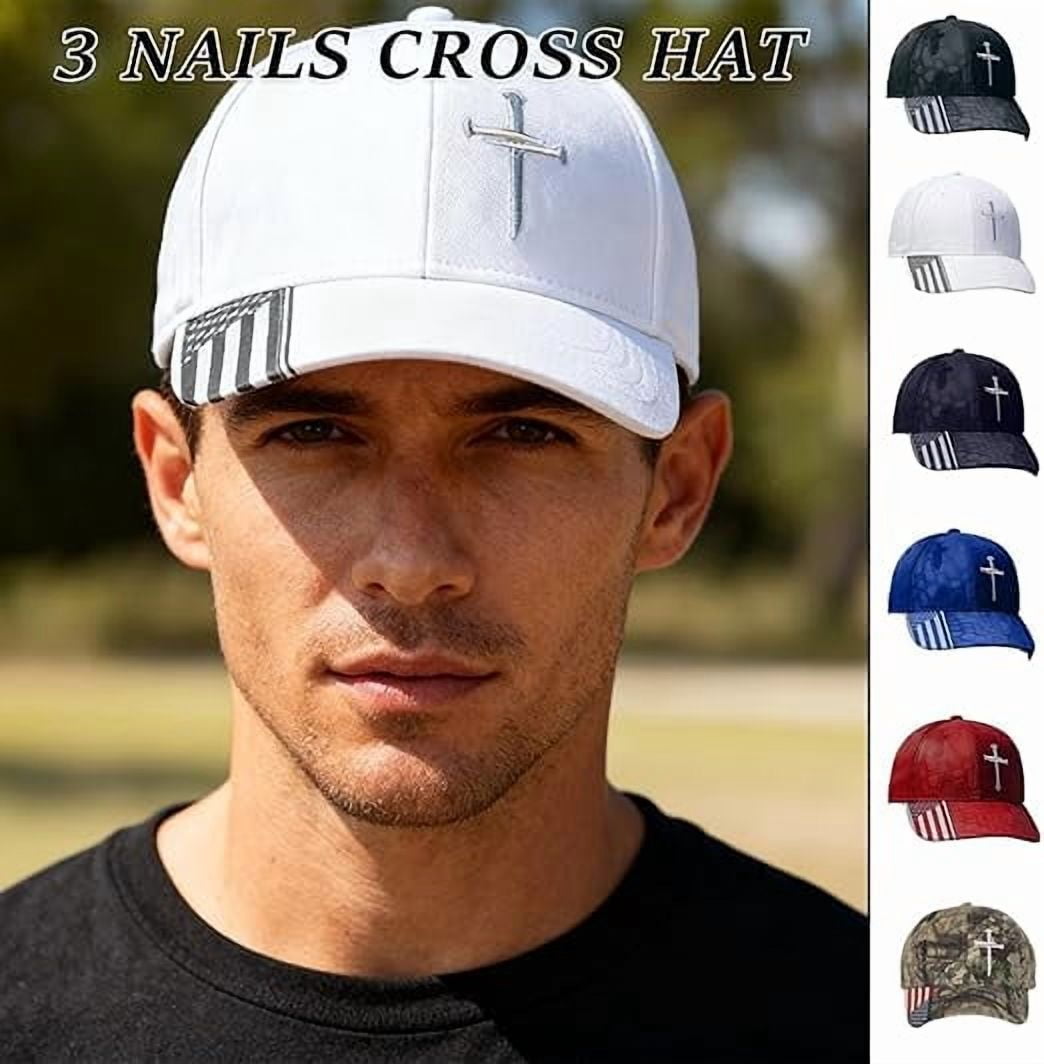 Unisex Jesus 3-Nail Cross Hat | Adjustable American Flag Christian Baseball Cap | Religious Casual Headwear（Camouflage 1 PCS）