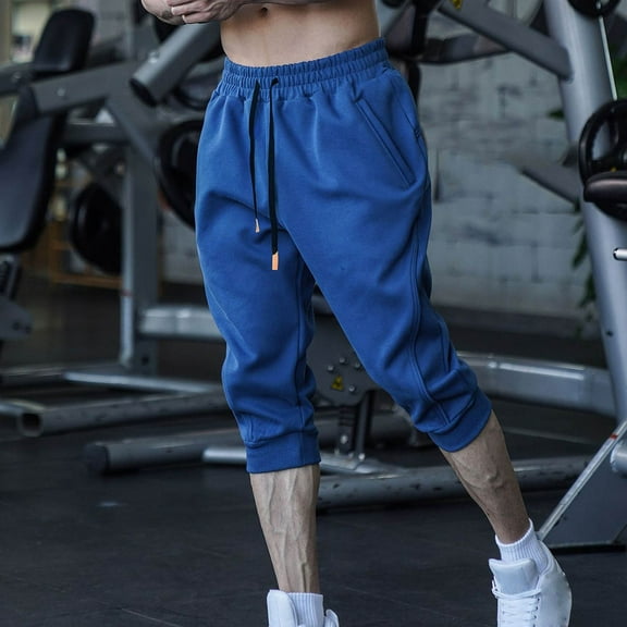 Yaoyar Capri Pants for Men High Elastic Waist Solid Color Trousers Drawstring Outdoor Comfort Athletic Sports Pockets Joggers