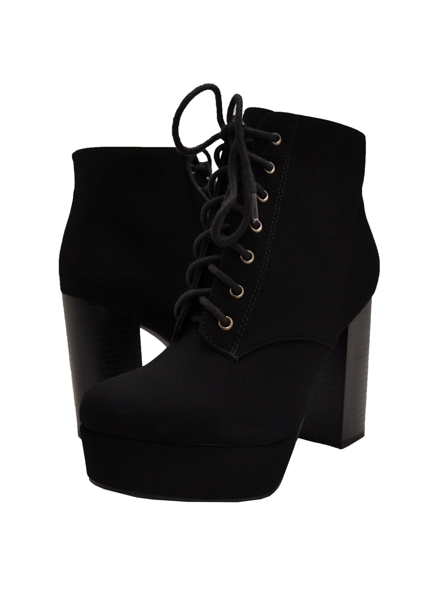 Delicious EricaS Women's Chunky Heel Platform Lace Up Ankle Bootie