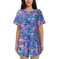 thumbnail image 1 of Balery Colorful Mushrooms Conjunto de Pijama para Mujer con Estampado, Dos Piezas de Manga Corta y Shorts, Ropa de Dormir Suave con Cuello Redondo y Bolsillos-Small, 1 of 6