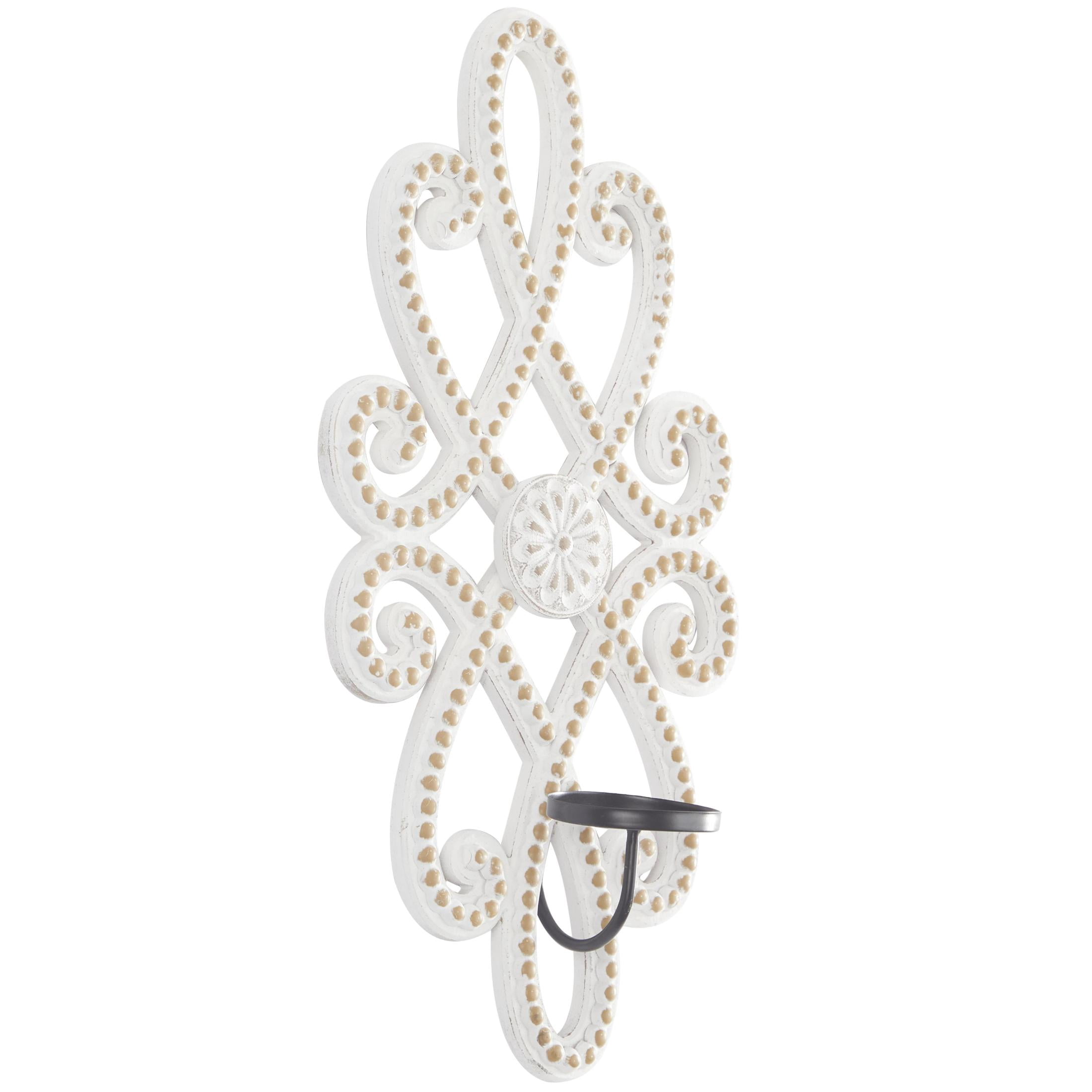 DecMode White Wood Scroll Pillar Wall Sconce