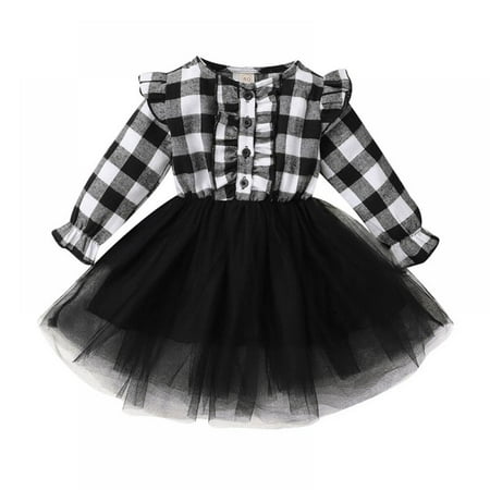 

0-3Y Overall Fall Winter Tutu Outfit Christmas Dress Red Plaid Black Mesh Skirt Outfits Elegant but Cool Red Plaid Girl Dress for Xmas Black Mesh Tulle Skirt