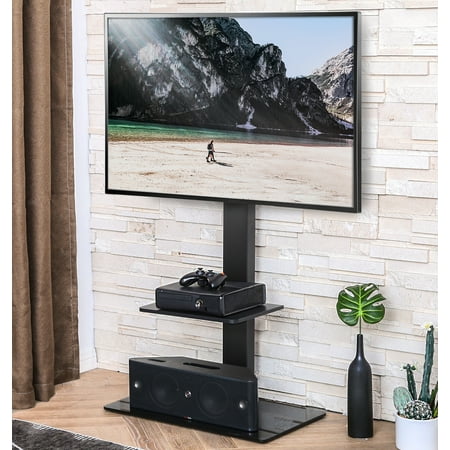 tv stand fitueyes swivel mount glass tempered hight adjustable base inch