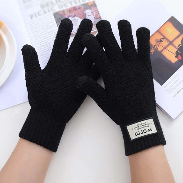 Black Gloves Mittens Men Can Enable Screen Gloves Men Warm Stretch Knitted Gloves Mittens Winter Keep Warm Knitting Golves Students Outdoor Riding Hiking Mittens