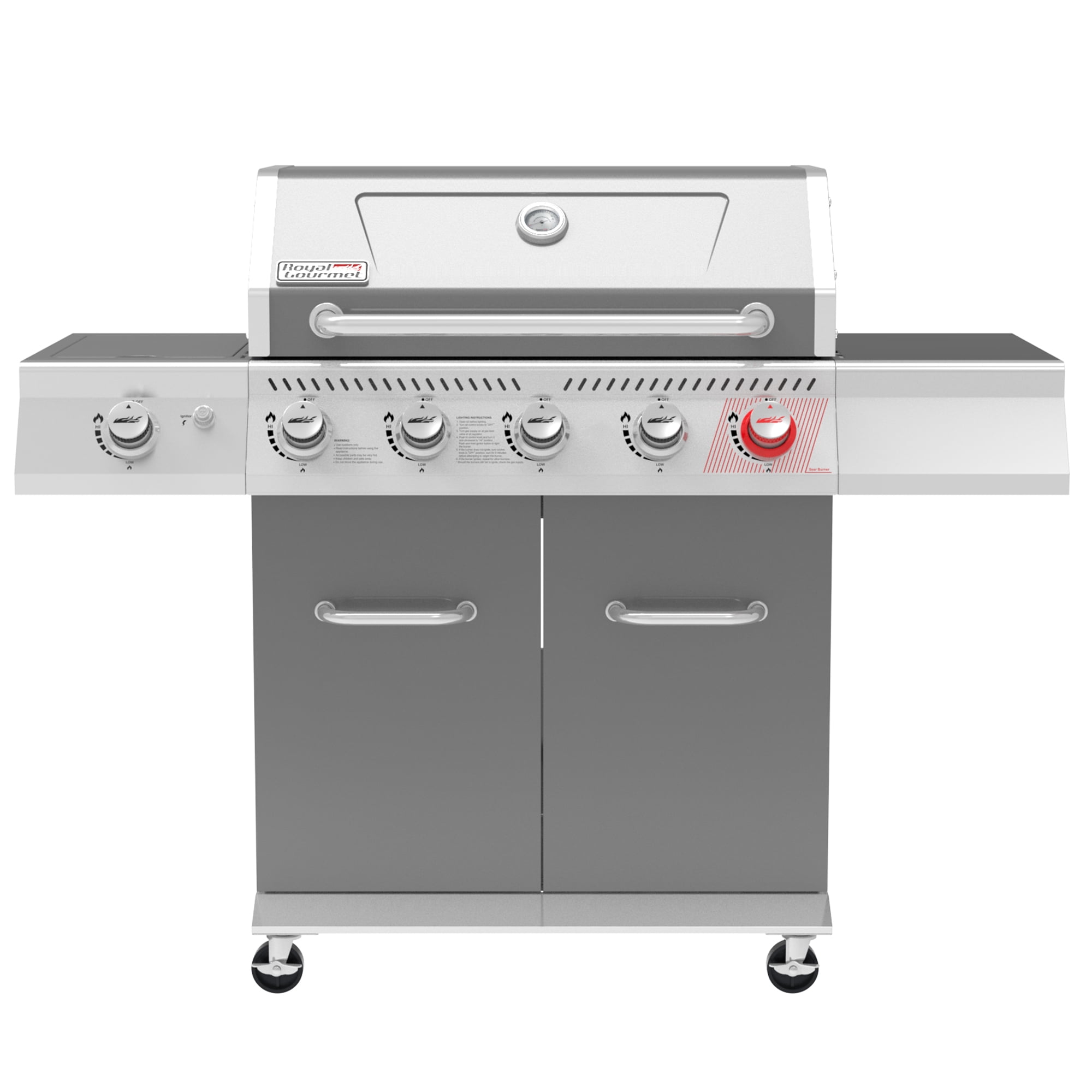Royal Gourmet GA5404G Deluxe 5-Burner Gas Grill with Sear Burner and Side Burner, 64,000 BTU Cabinet Style Gas Grill, Gray