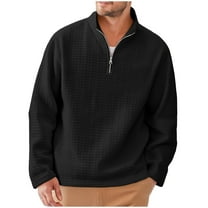 JIA JIA SHUANG Quarter Zip Golf Pullover Men Long Sleeve Mock Neck Sweatshirt Solid Color Plaid Textured Top Fall Winter Warm Sweatshirts