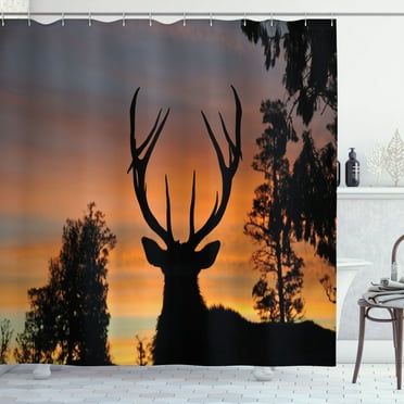 Ambesonne Antlers Shower Curtain, Island New Zealand, 69"Wx70"L, Seal Brown Marigold