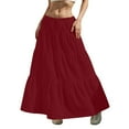 thumbnail image 4 of Women's Flowy Flared Ruffle Hem A Line Maxi Skirts Elastic Waist Elegant Tiered Layer Boho Long Skirts Wine L, 4 of 7