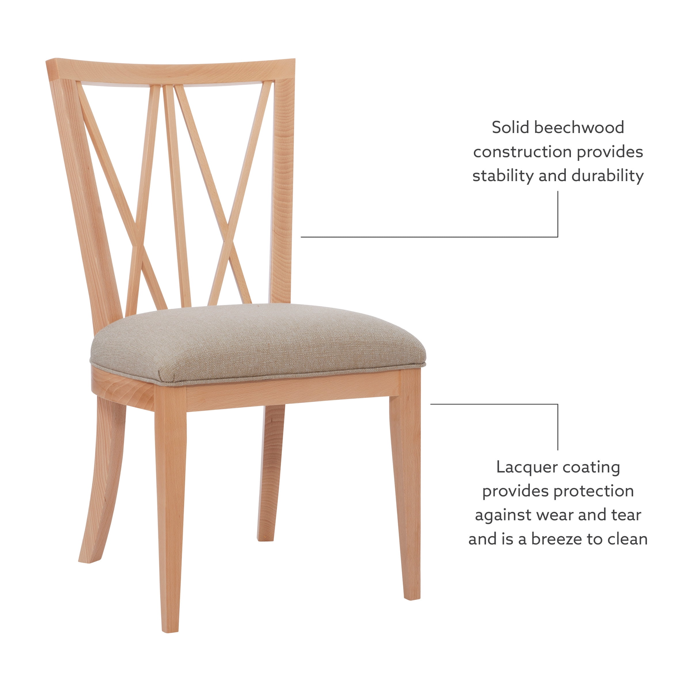 Linon Saxon Wood Dining Side Accent Chair, Set of 2, Natural with Beige Fabric