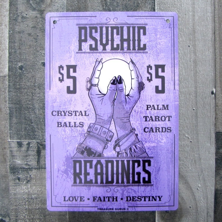 Metal $5 Psychic Reading Wall Sign Tarot Card Crystal Ball Tin Plaque Home Decor Metal $5 Psychic Reading Wall Sign Tarot Card Crystal Ball Tin Plaque Home Decor