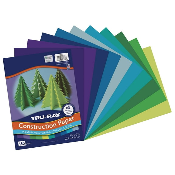 Tru-Ray Construction Paper, Heavyweight, Cool Assorted, 9" x 12", 150 Sheets