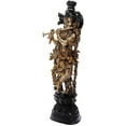 thumbnail image 3 of Brass Lord Krishna Murti Playing Flute Gold and Black Finish Big Size Metal Idol for Home Decor Temple Pooja Room Gallery Gift Height 29 Inch, 3 of 5