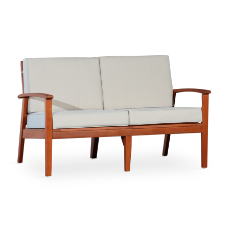 CoSoTower Eucalyptus Loveseat With Cushions, Natural Oil Finish, Sand Cushions