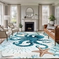 thumbnail image 2 of Turquoise Octopus 5x7 Area Rugs for Living Room, Nautical Retro Ocean Starfish Coral Non Slip Floor Mat Washable Low-Profile Indoor Carpet for Bedroom, Dining Room, Bathroom, 2 of 9