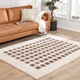 thumbnail image 5 of Hauteloom Baback Checkered Area Rug - Modern Geometric Square Tiles Carpet for Living Room, Kids Room, Nursery - Machine Washable - High Pile - Peach, Cream, Dark Brown - 2' x 2'11", 5 of 11