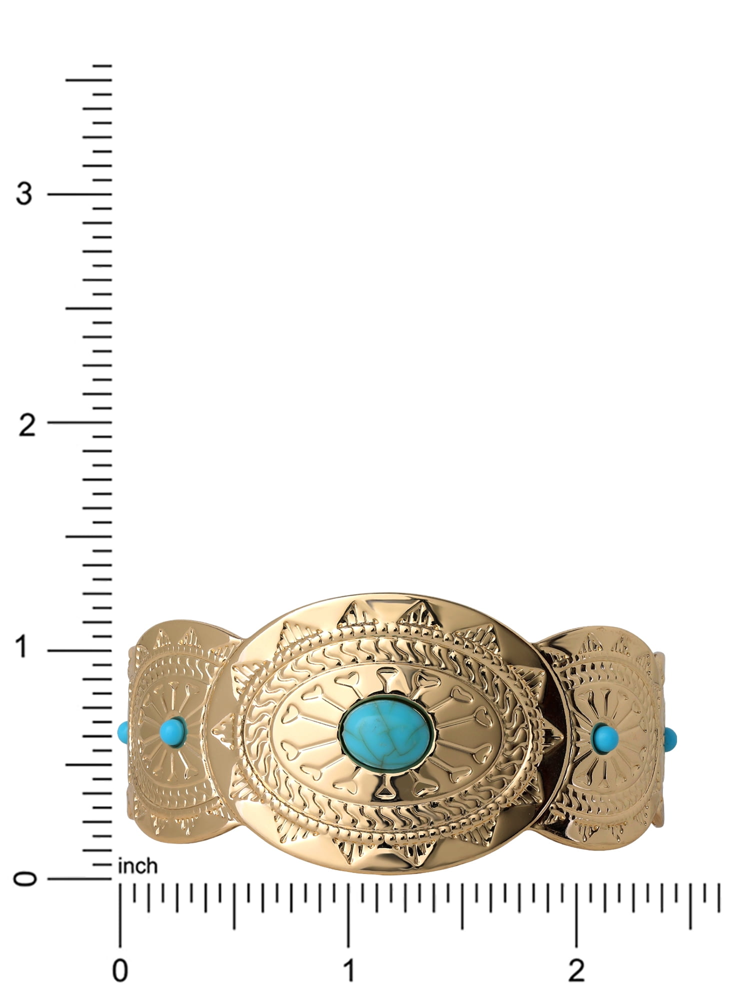 Jessica Simpson Women's Gold-Tone Faux Turquoise Engraved Cuff Bracelet