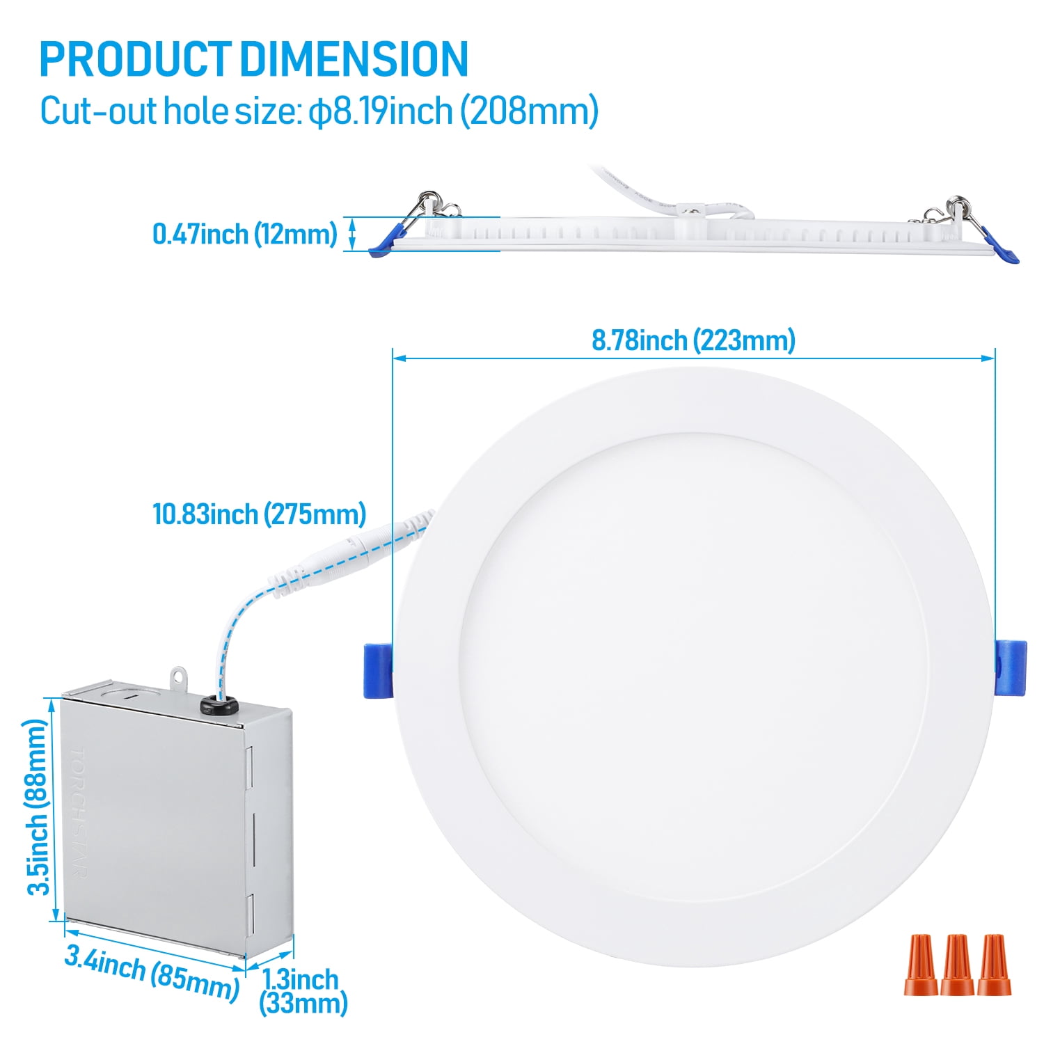 18W 8 Inch Ultra-Thin Recessed Ceiling Light with J-Box, 5000K Daylight