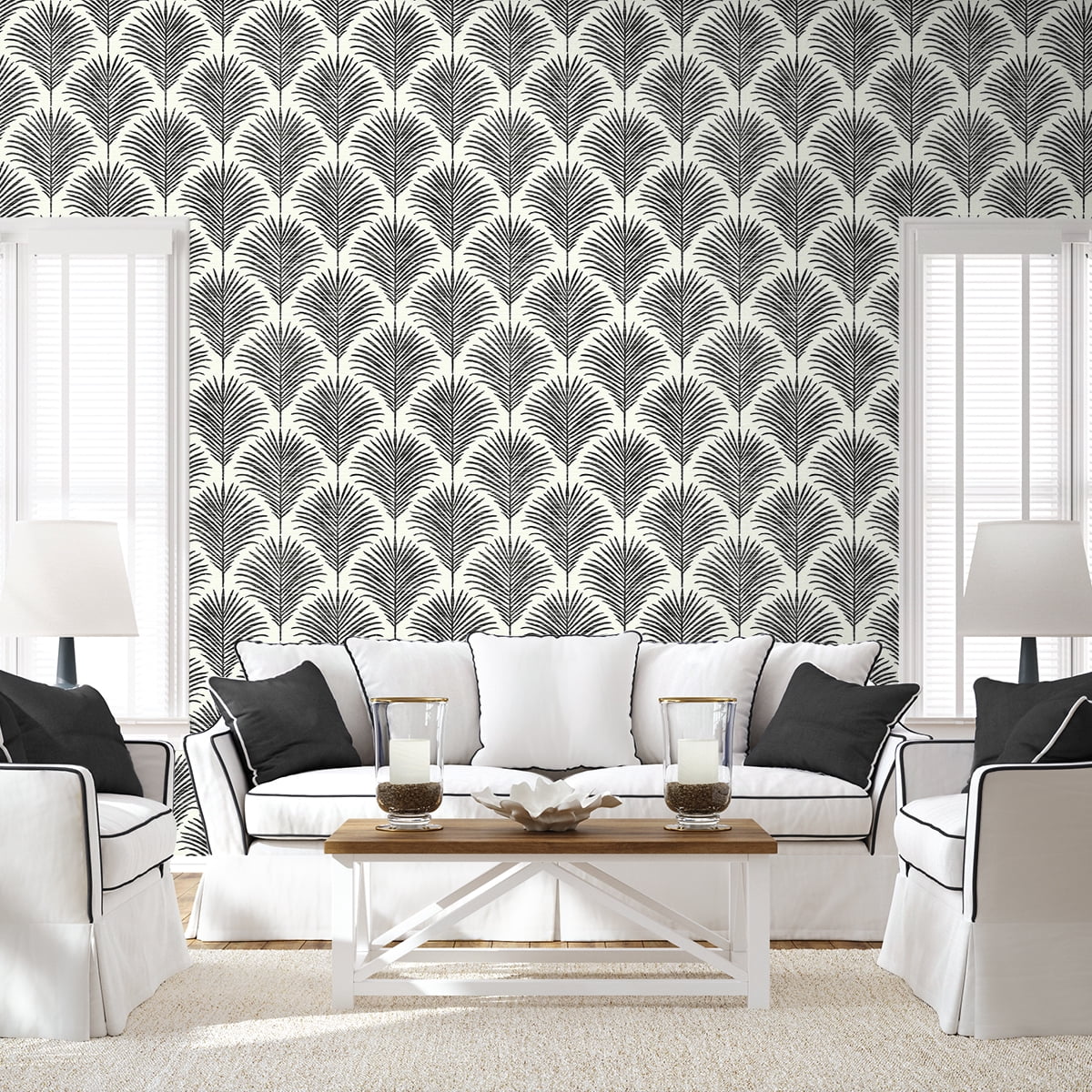 NextWall Inkwell & Off-White Grassland Palm Peel and Stick Wallpaper