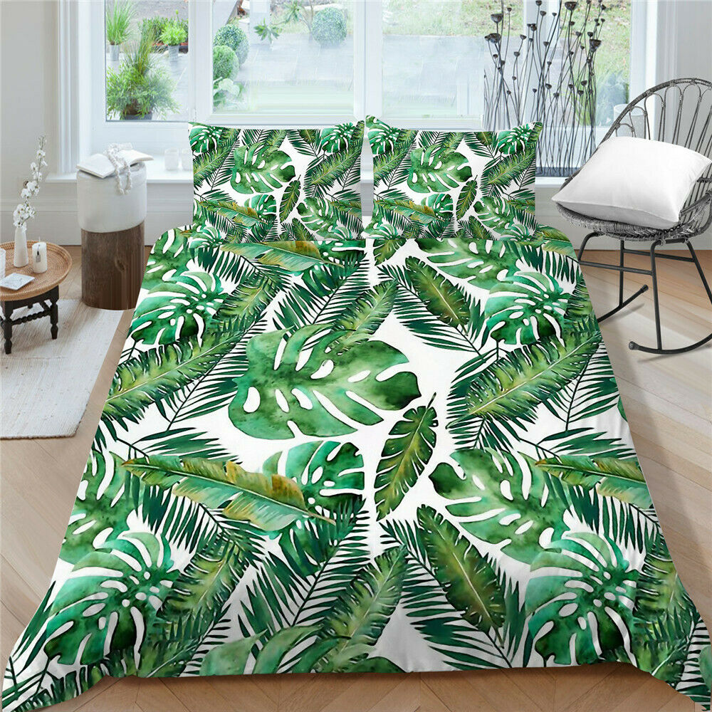 Home Duvet Cover Set 3D Green Leaves Print Bedding Duvet Cover