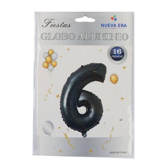Globo Prichos Metálico con Diseño de Número 6, 1 Pieza