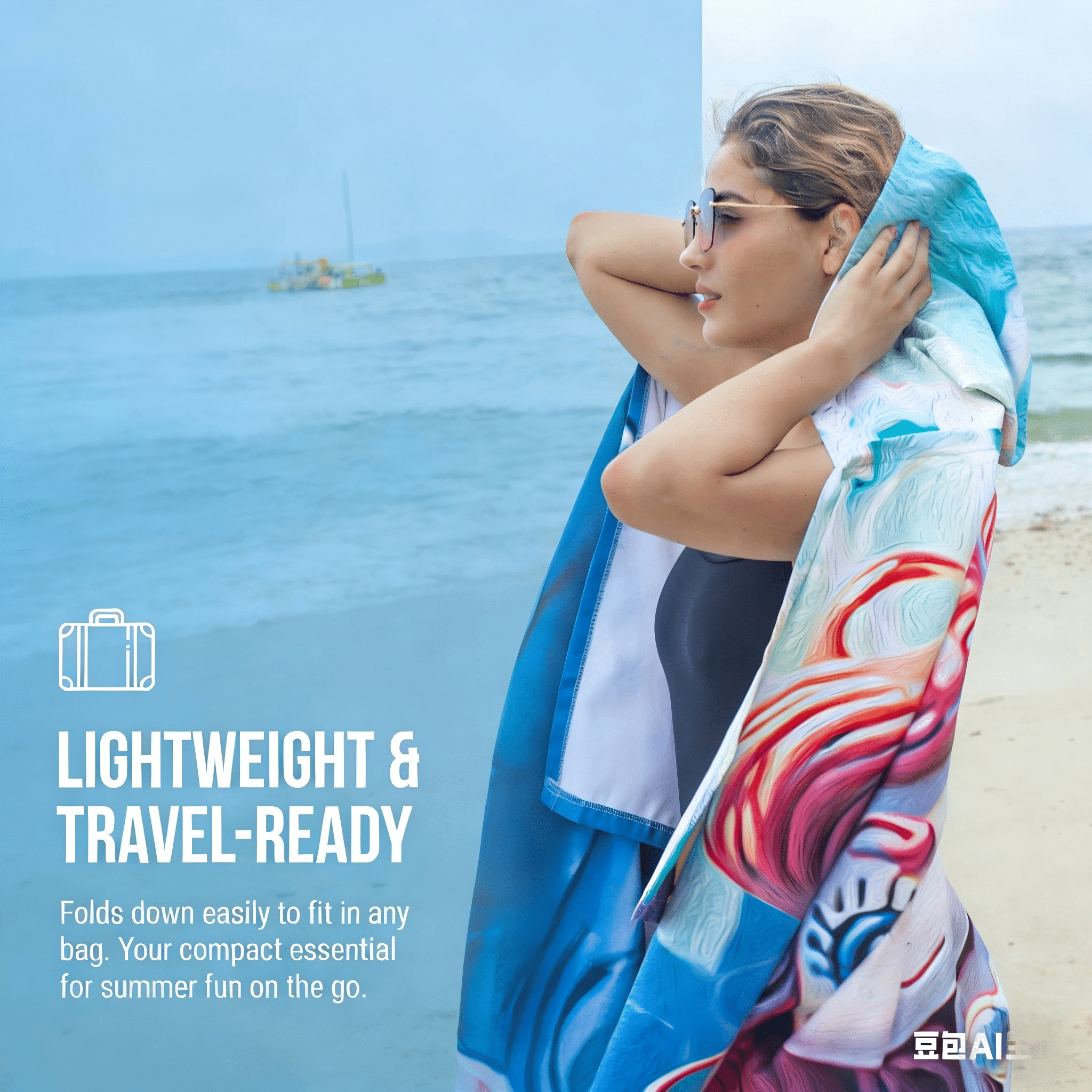 Tirrinia Lightweight Beach Poncho Towel with Hood for Adult, Quick Dry, Travel Surfer Pool