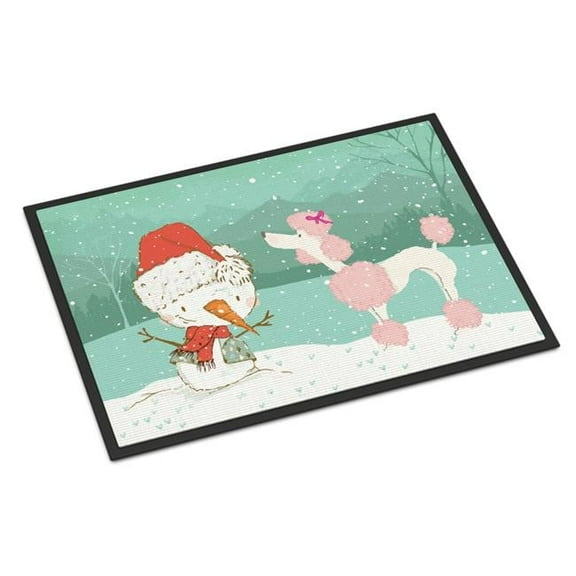 18 x 27 in. Pink Poodle Snowman Christmas Indoor or Outdoor Mat