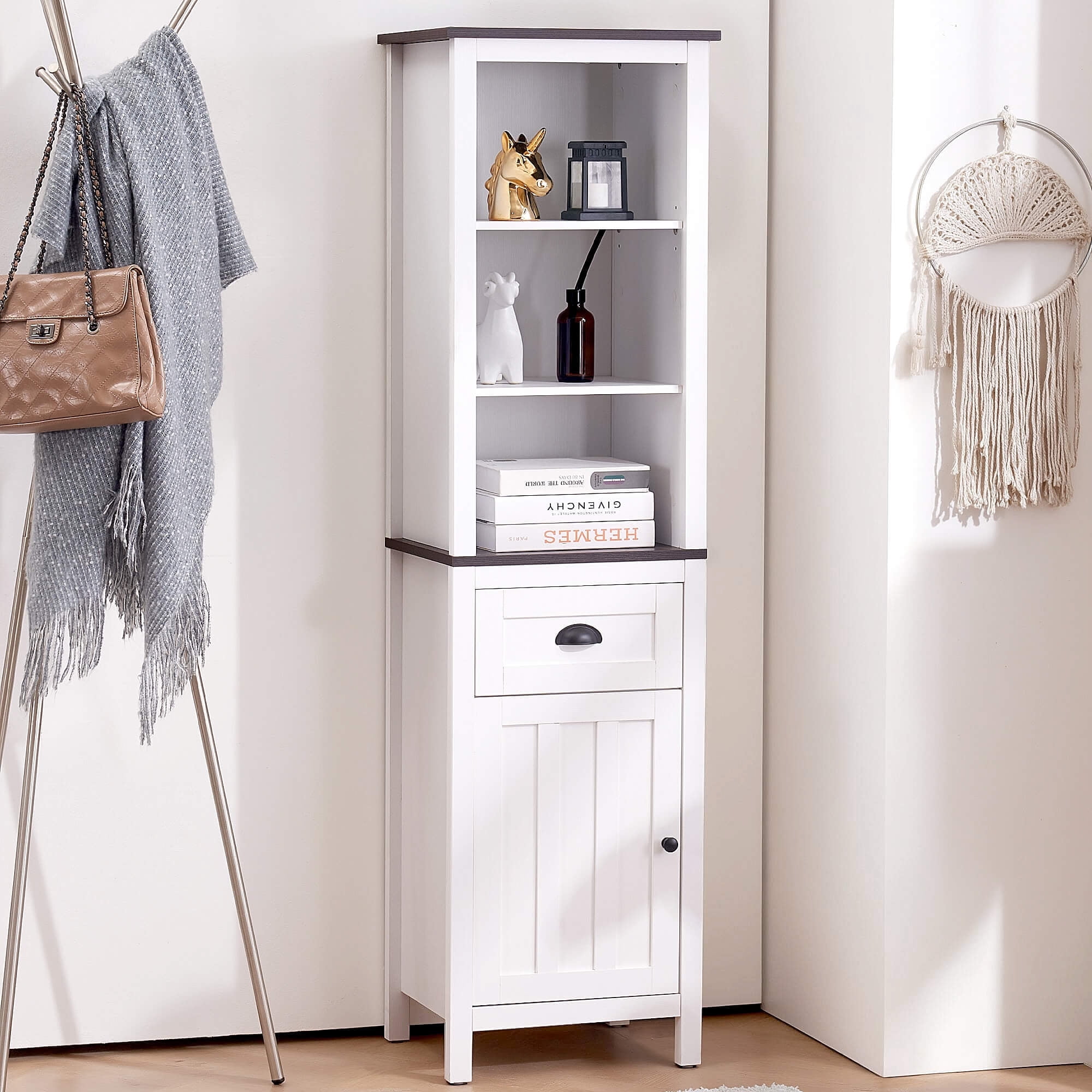 MinimaDecor Piramide 63 in Tall Wide 5 Tier Shelf, White Bookcase