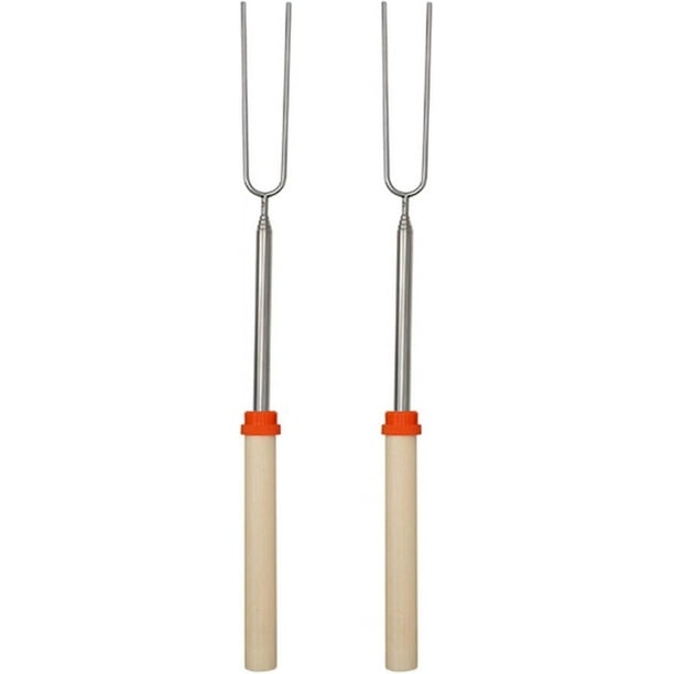 Palitos para asar malvaviscos, brochetas extensibles de acero inoxidable de calidad alimentaria para fogatas, tenedores de barbacoa reutilizables con función de fácil limpieza para aventuras al aire