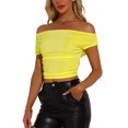 thumbnail image 4 of Camiseta corta de manga corta ajustada sin hombros para mujer INSPIRE CHIC L Amarillo Brillante, 4 of 6
