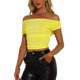 thumbnail image 4 of Camiseta corta de manga corta ajustada sin hombros para mujer INSPIRE CHIC L Amarillo Brillante, 4 of 6