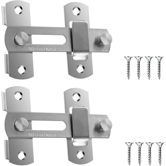 Stainless Steel Flip Gate Latches, 2 Set Barn Door Sliding Latch Wooden Door Lock Hook Lock for Cabinet Fence Wine Bi-fold Door