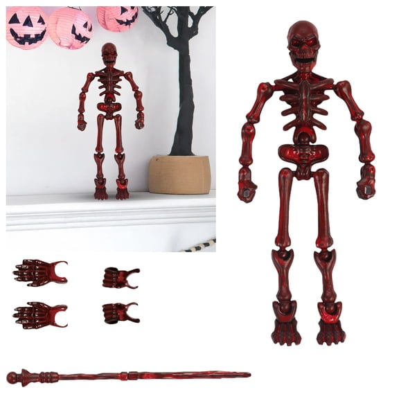 Red Posable Skeleton Action Figure, Halloween Decoration for Desk Shelf Collectors and Kids, Red, One Size, Plastic