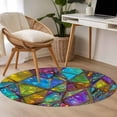 thumbnail image 4 of Stained Glass Round Area Rug 3.3Ft Washable Circle Rugs for Dining Room Table, Vintage Abstarct Geometric Pattern Art Non-Slip Carpet Floor Mats Indoor Outdoor Carpet Runner Aesthetic Home Decor, 4 of 8