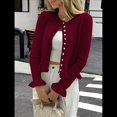 thumbnail image 4 of Suéteres Tipo Cárdigan con Botones para Mujer, Ligeros, de Larga, Cuello Redondo, de Punto, de Verano, con Abertura Frontal Vino Tinto XL, 4 of 7