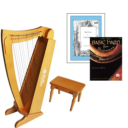 15 String Beginners Harp w/ bench + Book Bundle Small Tunes for Young